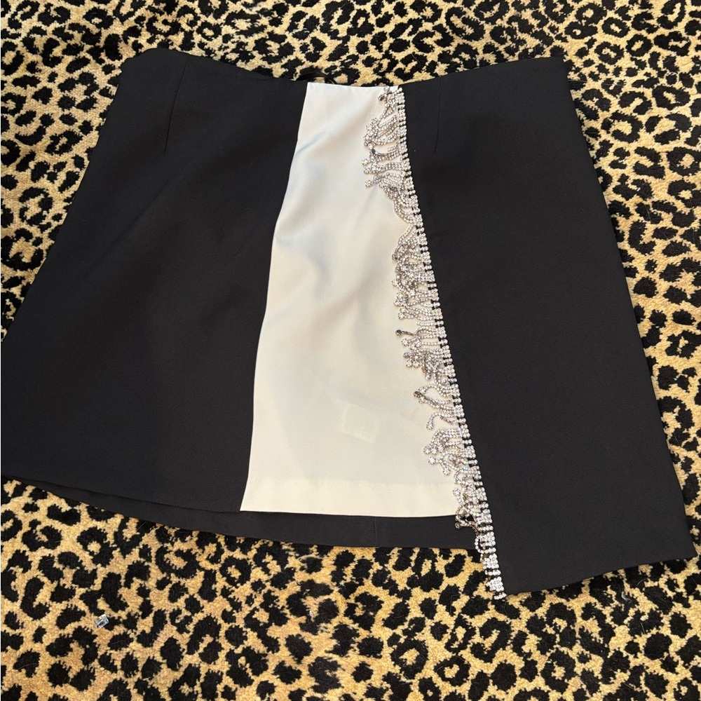 Black and White Skirt with Embellished Detail